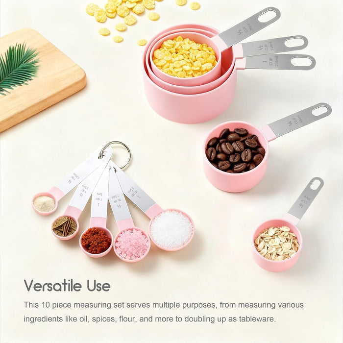 Measuring Cups and Spoons Set, 10 Pieces Stackable Measure Tools with Stainless Steel Handles, Kitchen Gadgets for Cooki
