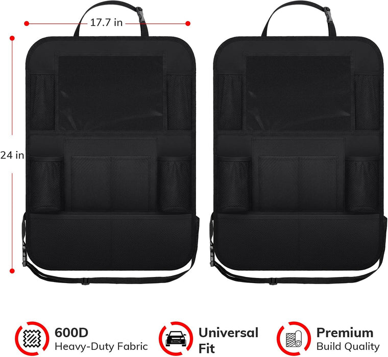 Backseat Car Organizer w/ 10 Storage Pockets 11" Tablet Holder, 2 PCS Black