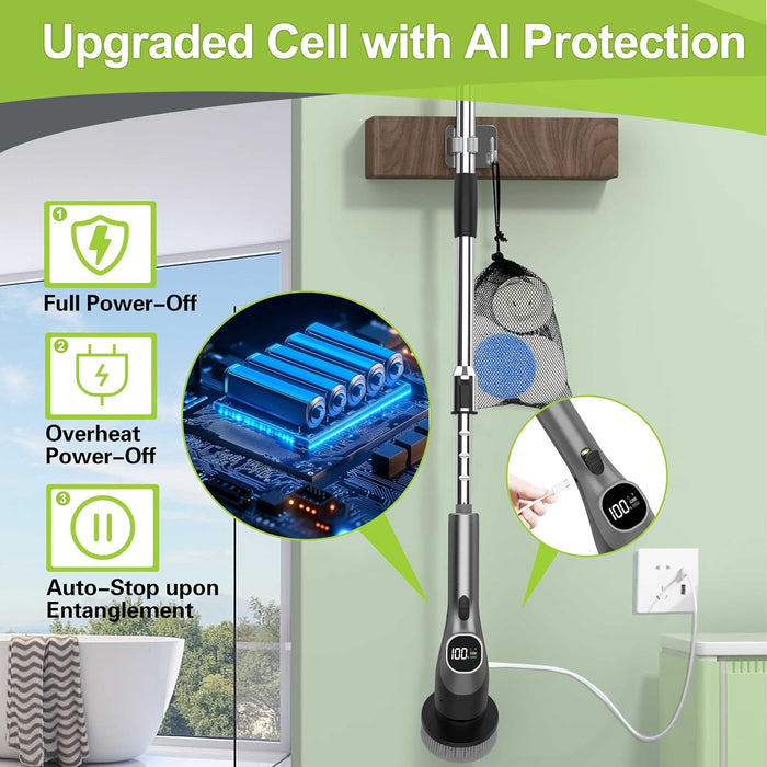 -Electric Spin Scrubber - 10-in-1 Cordless Shower Scrubber & Cleaning Brush with Extendable Handle, 42 in-lbs Ultra High