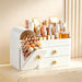 Makeup Organizer Countertop with Drawers, Vanity Organizers with Brush Holder, Bathroom Counter Organizer for Perfume, Nail Polishes, Lipsticks, Skincare and Eyeshadow Palettes, White