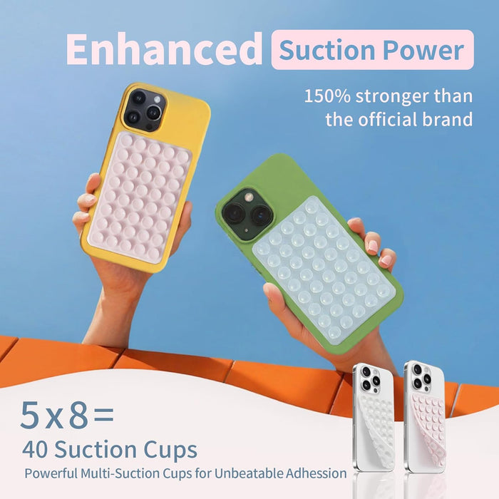 (2 Pack) Suction Cup Phone Case Mount Double Sided, Clear & Light Pink