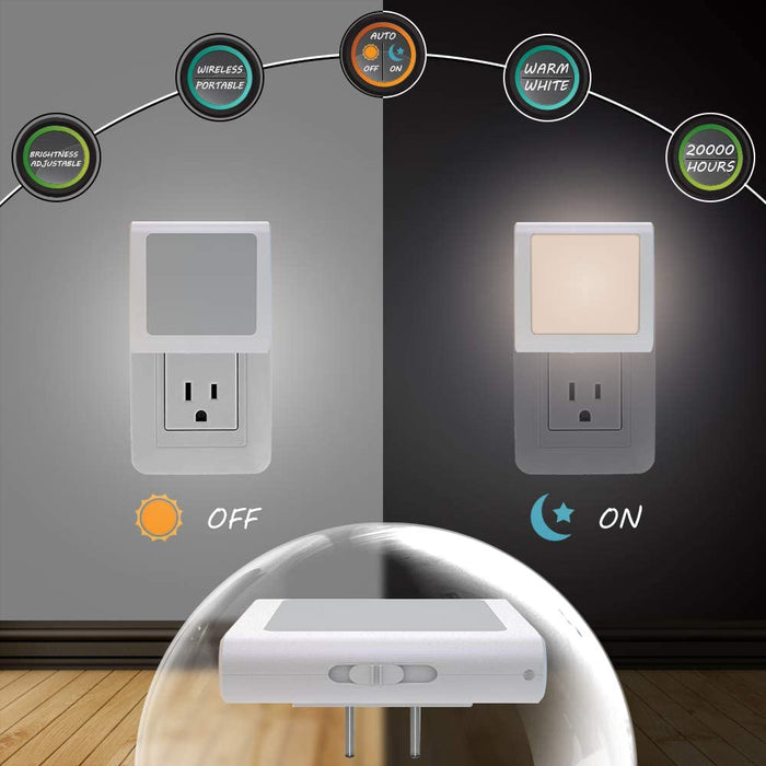 Plug in Dimmable Led Night Light with Auto Dusk to Dawn Sensor, Soft Warm White Nightlights for Hallway,Bedroom, Kids Room, Kitchen, Stairway, 4 Pack