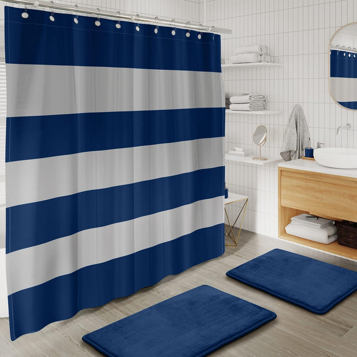 Bathroom Set - Navy Bathroom Accessories Set, 20PC Bathroom Accessory Set, Shower Curtain Set with Liner, Toothbrush Holder, Soap Dispenser, Soap Dish, Toilet Brush Holder, and Trash Can