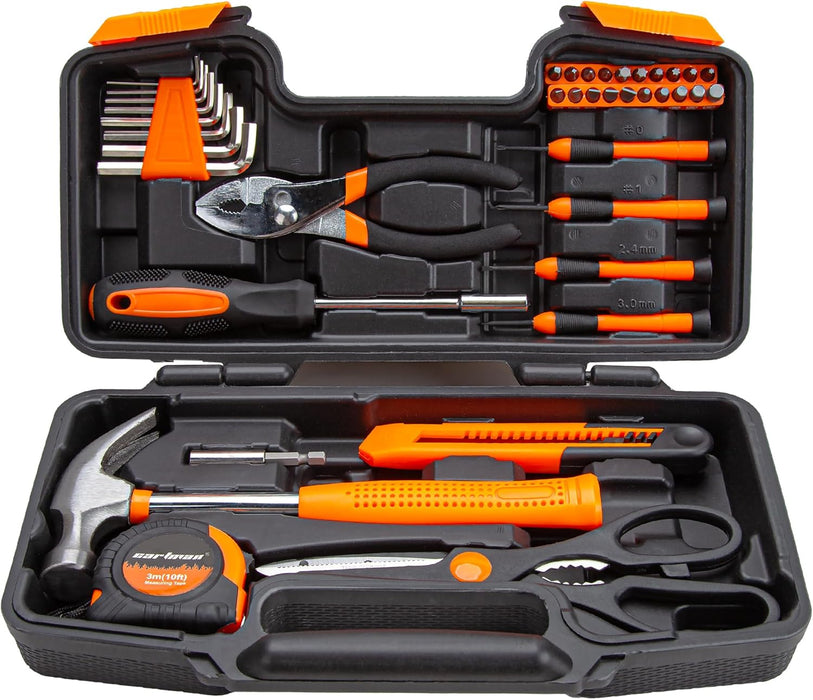 39-Piece Household Tool Set, Orange Hand Kit With Storage Case