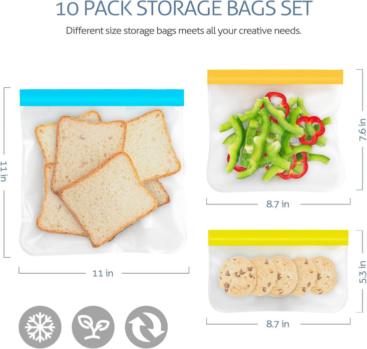 10 Pack Reusable Gallon Freezer Bags, Multicolor