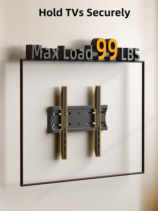 43 50 55 inch Fixed Low Profile TV Wall Mount for 24-65 inch LED/LCD & Flat/Curved TVs, Universal Wall Mount Bracket with Safe Lock, Max VESA 400x400mm, up to 99Lbs & 16 '' Stud
