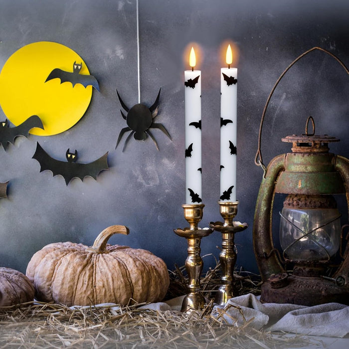 Halloween Flameless Taper Candles with Remote Timer, Bat Prints