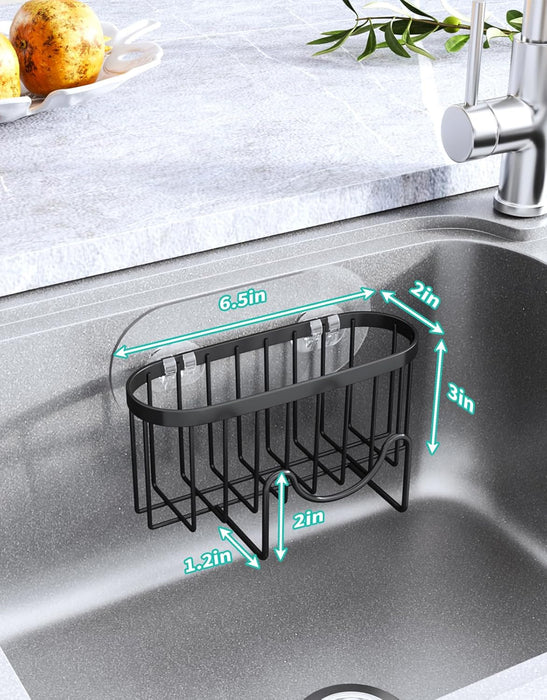 Multifunctional Sponge Holder with Unique M-Shaped, 2 Installation Methods Kitchen Sink Caddy Organizer, Rustproof Stainless Steel Kitchen Organizers and Storage Essentials - Black