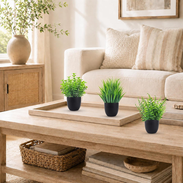 4 Pack Mini Fake Plants in Black Pots, 7" Bathroom & Desk Decor