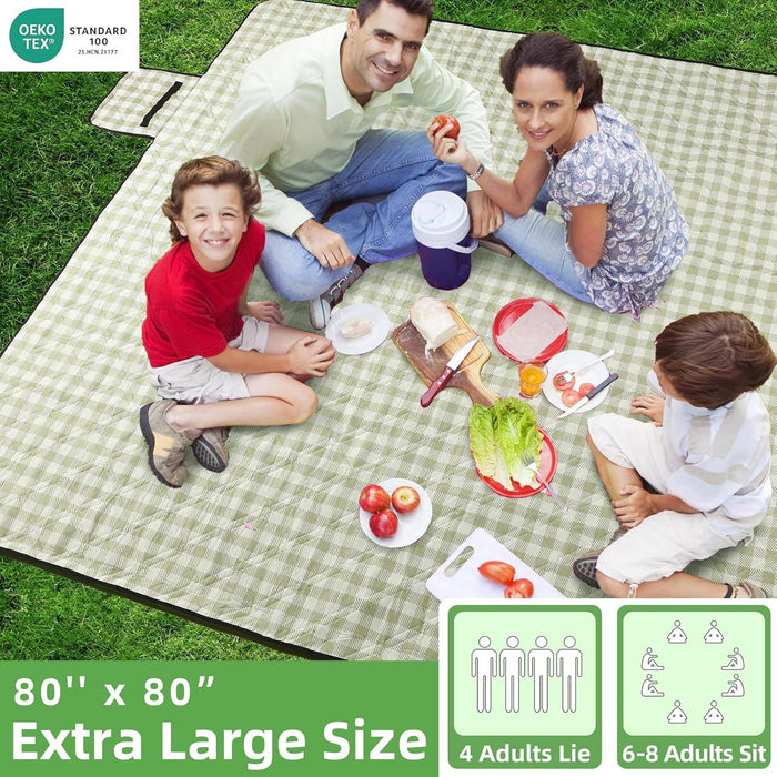 Extra Large Picnic Outdoor Blanket, 80''x80'' Waterproof Foldable Blankets Gingham Picnic Mat for Beach, Camping Grass L