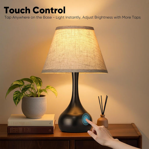 Touch Table Lamp for Bedroom Set of 2, 3-Way Dimmable Bedside Lamp for Nightstand, 17” Farmhouse Metal Desk Lamp with Li