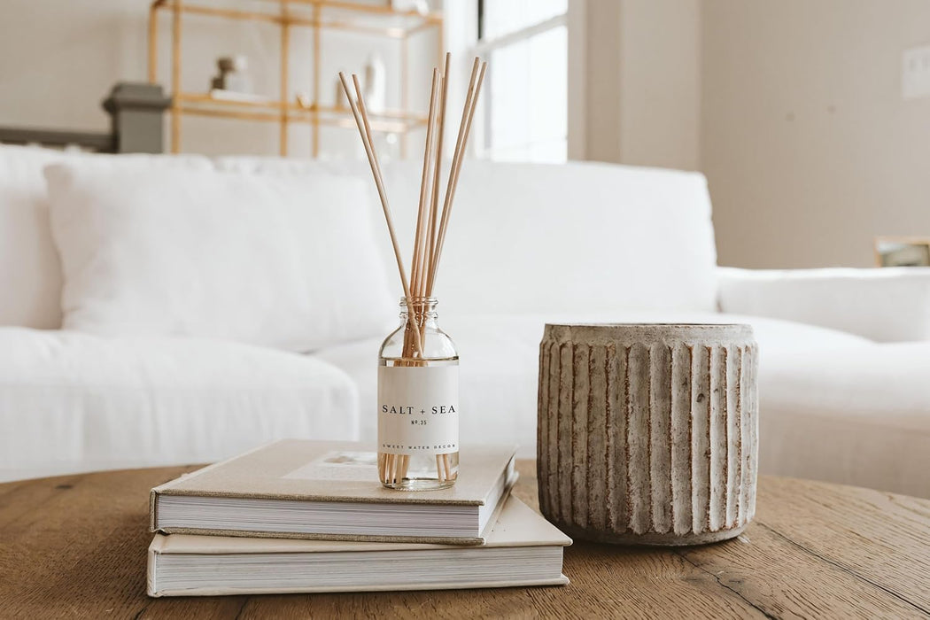 Salt & Sea Reed Diffuser Set - Sea Salt Citrus & Musk Amber Scent Diffuser - Reed Diffusers for Home with Long Lasting Fragrance - Non-Toxic Oil Reed Diffuser - Made in the USA