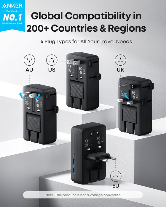 Nano Travel Adapter (1-Pack), 2 USB-C Universal Charger, 20W