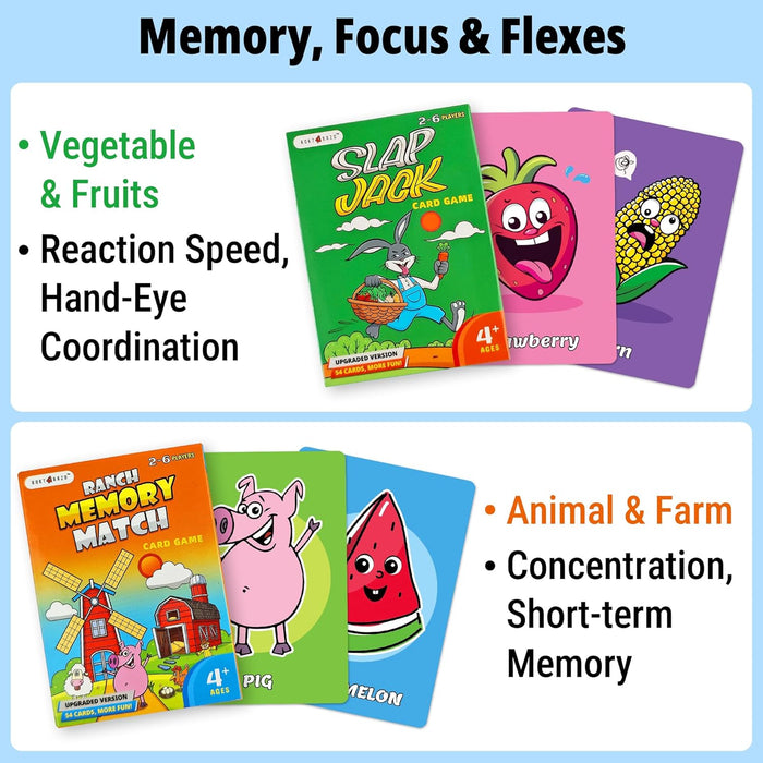 Upgraded Kids Card Games Pack, 6 Decks, Go Fish, Old Maid, Crazy Eights, Memory Match, Slap Jack, War, Playing Cards, Ea