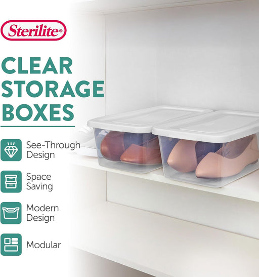 Storage Boxes, Stackable Clear Plastic Bins, 6 Quart, 12-Pack