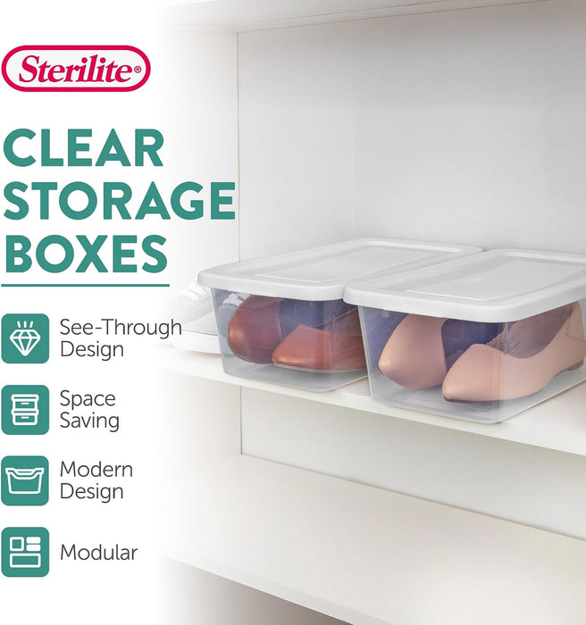 Storage Boxes, Stackable Clear Plastic Bins, 6 Quart, 12-Pack