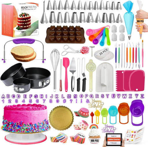 700 PCs Cake Decorating Kit with Baking Supplies Cake Decoration Set including Springform Pans, Cake Turntable, Numbered