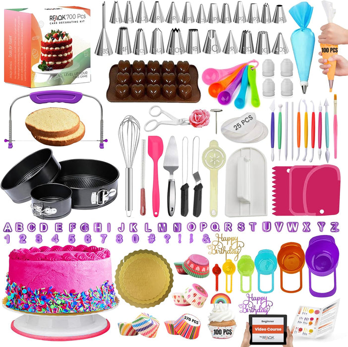 700 PCs Cake Decorating Kit with Baking Supplies Cake Decoration Set including Springform Pans, Cake Turntable, Numbered