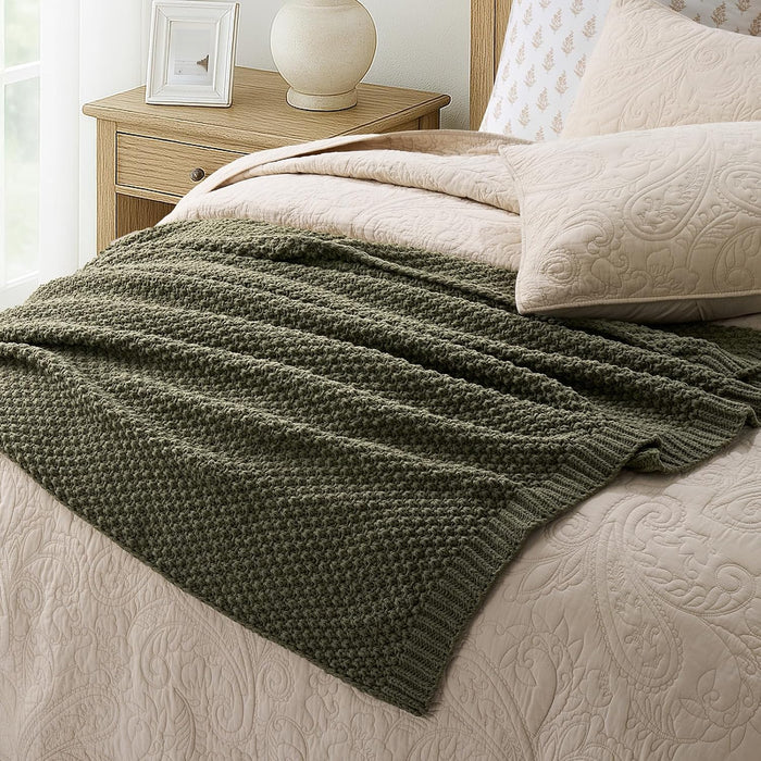 HOME Chunky Chenille Knit Throw Blanket, 50 x 60, Olive Green