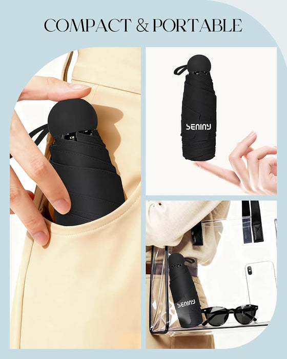 Mini Travel Umbrella with Case, Compact Pocket Size UV Sun & Rain