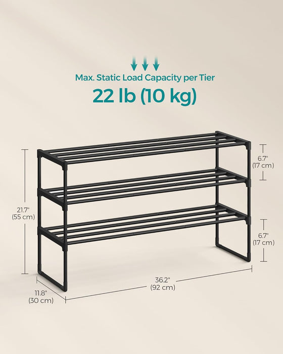 Shoe Rack, 3-Tier Shoe Organizer, Metal Storage Shelf