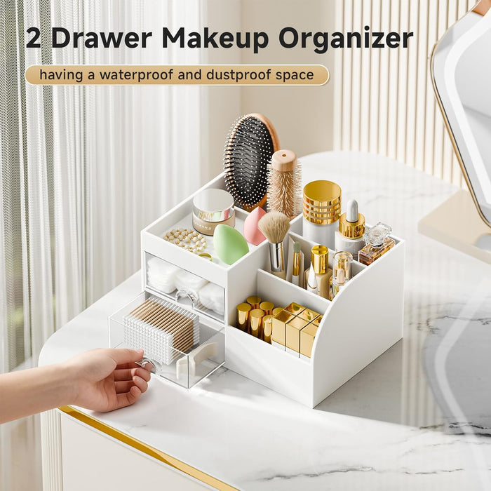 Makeup Organizer with 2 Drawers, Makeup Organizers Countertop for Vanity and Bathroom, Make up organization and Skincare