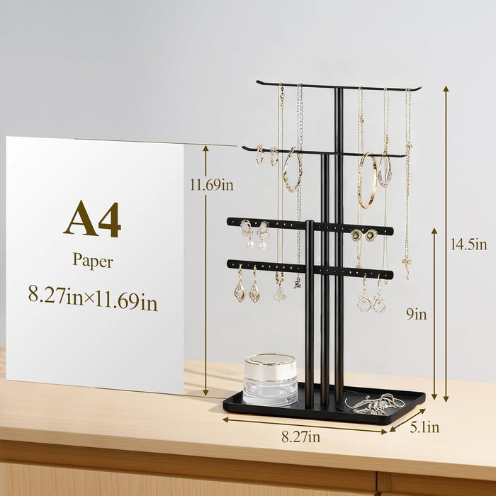 Black Jewelry Organizer: 14.5" Sturdy Stand for 80 Pcs Jewelry