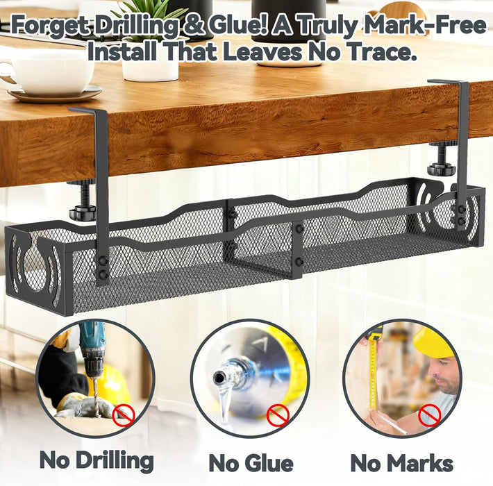 Cable Management, 25.3'' Under Desk Cable Management Tray No Drill