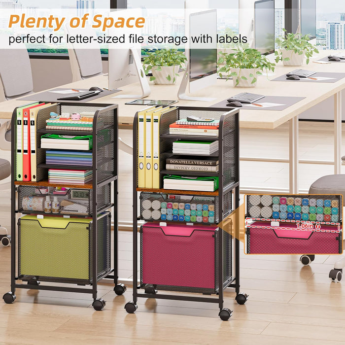 6-Tier Rolling File Cart Multi Mobile Drawer Cabinet Black