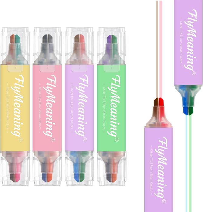 Pastel Highlighters, Cute 4 Pack 16 Colors Dual Tip No Bleed
