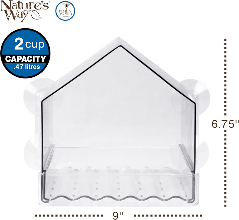 Nature’s Way Crystal Window Seed Feeder with 4 Secure Suction Cup Mount, Clear 2-Cup Capacity Hanging Bird Feeder for Cl