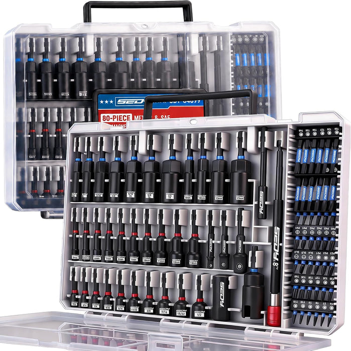 80-Piece Premium Magnetic Impact Nut Driver Set Metric & SAE with Socket Adapters, Bit Holder, Wing Nut Driver, Universa
