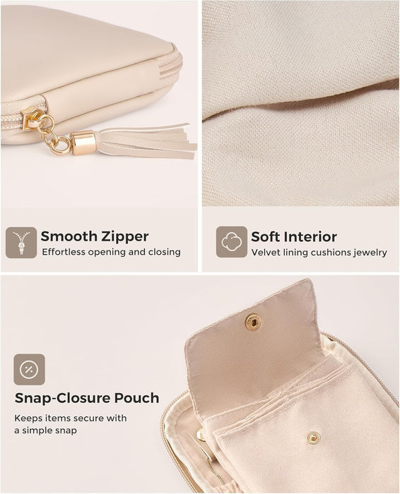 Travel Jewelry Case Organizer, Small Soft Jewellery Pouch -Oatmeal