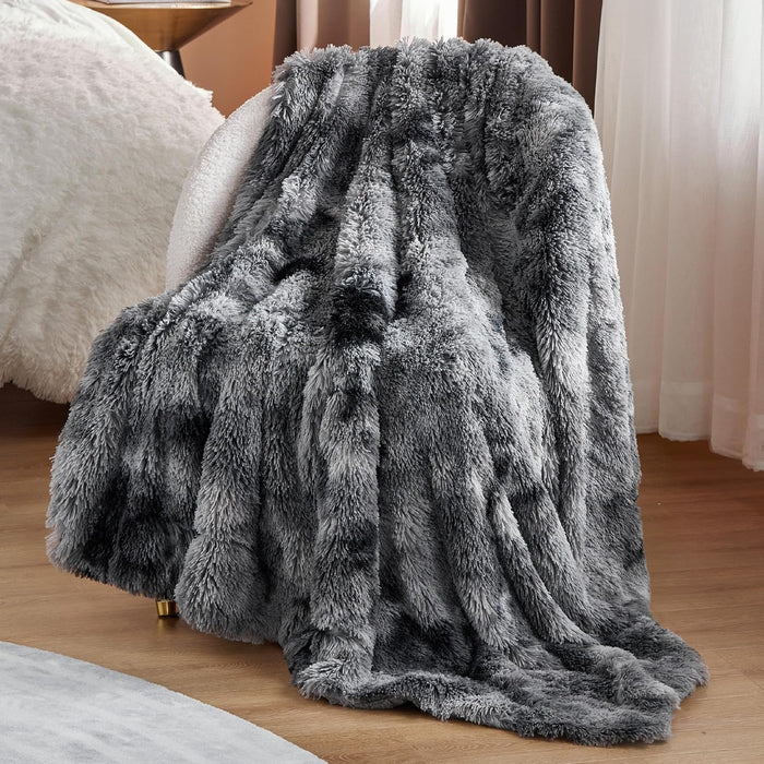 Faux Fur Fluffy Fleece Sherpa Blanket Couch Throw Grey 50"x60"