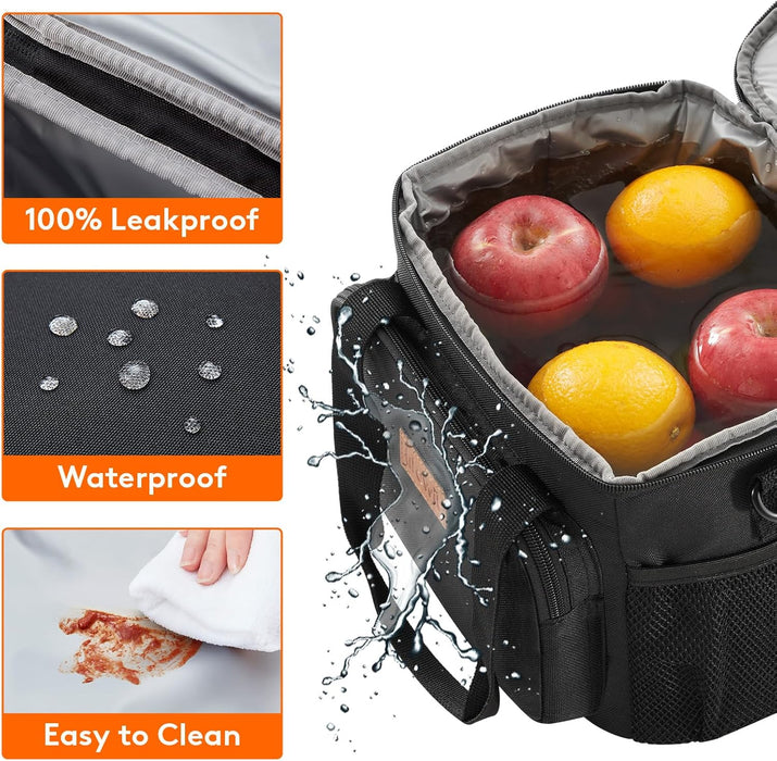 Medium Lunch Bag, Insulated Lunch Box, Soft Cooler Cooling Tote for Adult Men Women, Black 12-Can (9L)