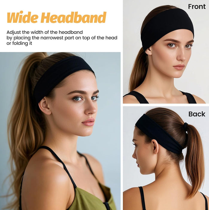 Headbands for Women - 6 Pack Wide Elastic Hair Bands | Stretchy Sweatbands Hair Bands | Soft Sports Thin Head Bands | No