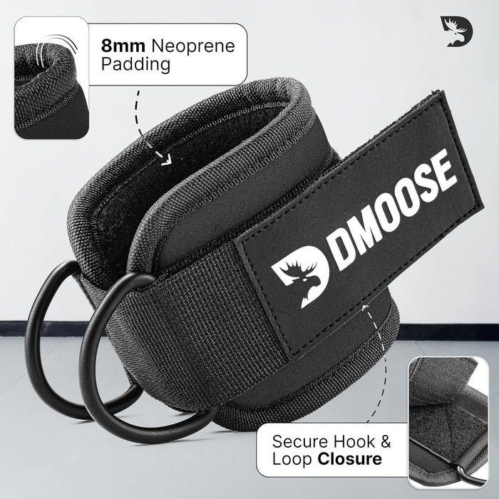 DMoose Ankle Strap for Cable Machine - One Size Fit with Premium Padding, Workout Kickback Ankle Cuffs, Ankle Bands for 