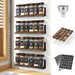 Wooden Lid Magnetic Spice Rack with 24 Jars, 216 Labels, 1 Steel Funnel for Refrigerator，Microwave Oven - Full Set of Sp