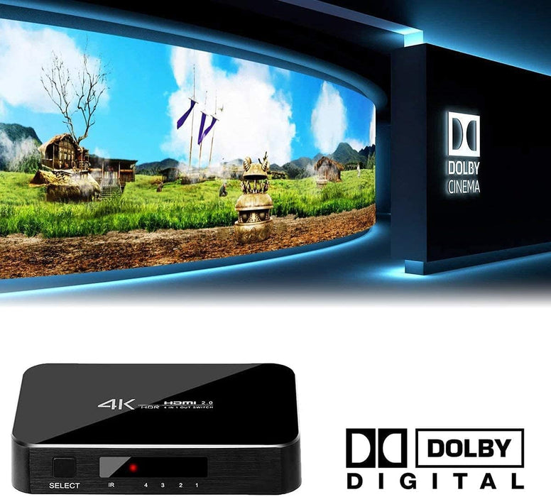HDMI Switch 4X1, 4K Ultra HD HDMI Switcher 4 in 1 Out Support HDMI 2.0 HDCP 2.2,4K@60Hz, 3D,1080P, 4Kx2k@60Hz (IR Remote Control)