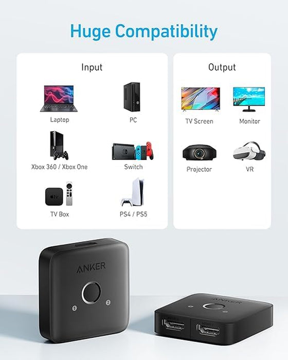 HDMI Switch, 2 in 1 Out HDMI Switcher, Monitor Switch with 4K@60Hz