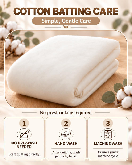 79"x91" Natural Cotton Batting for Quilting, 200g/m²