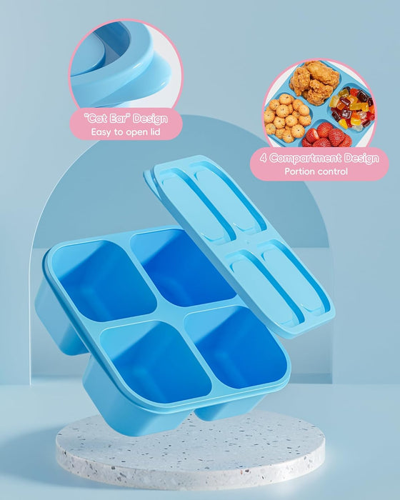 4 Pcs Snack Box Containers Set, Reusable 4 Compartment Lunchable Container with 2Pcs Sauce Containers, Stackable BPA-Fre