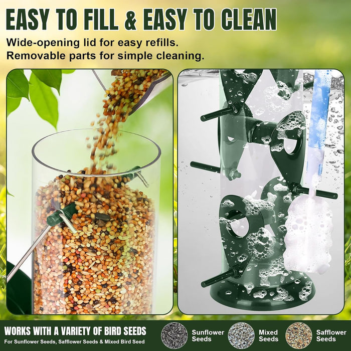 Metal Tube Bird Feeders for Outdoors Hanging, 13’’ 6 Ports