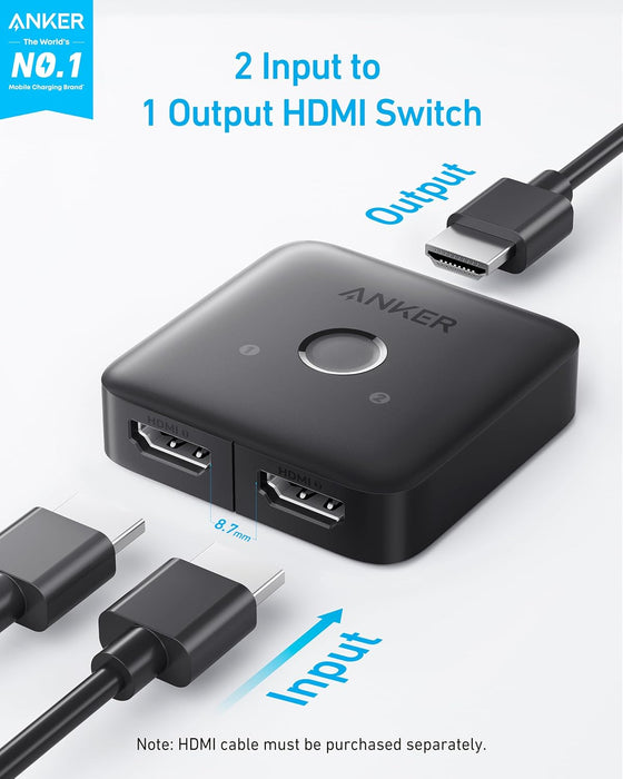 HDMI Switch, 2 in 1 Out HDMI Switcher, Monitor Switch with 4K@60Hz