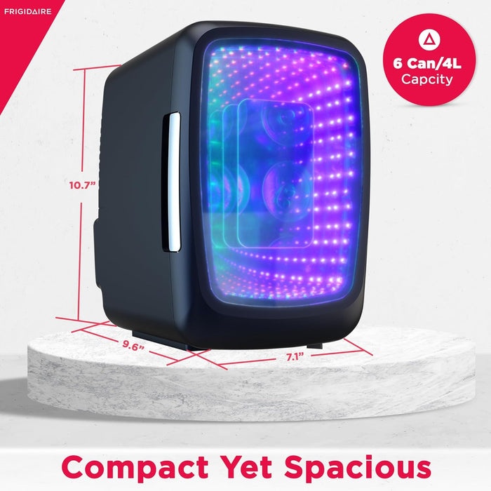 Frigidaire Gaming Light Up Mini Beverage Refrigerator, 6 can, 4 liters, Cooler with large see through door and LED light