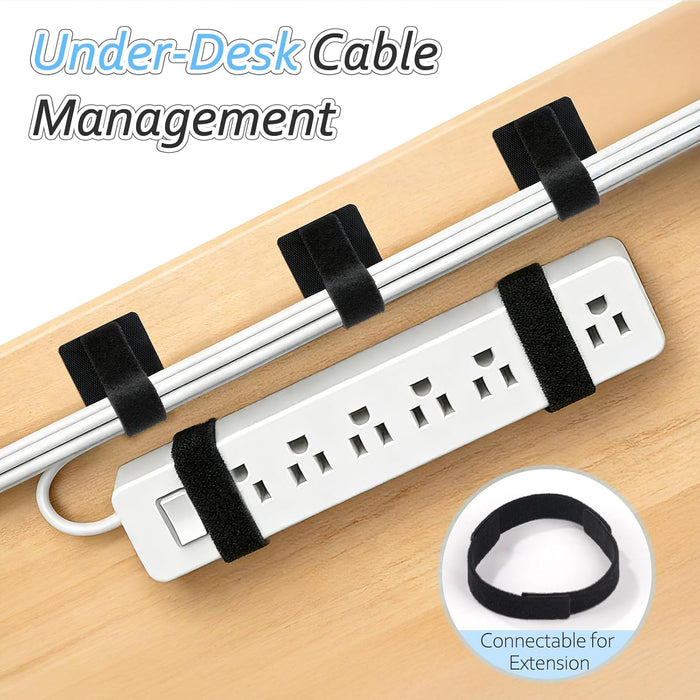 Cable Management Under Desk Detachable Cable Straps, Black, 20 Pack