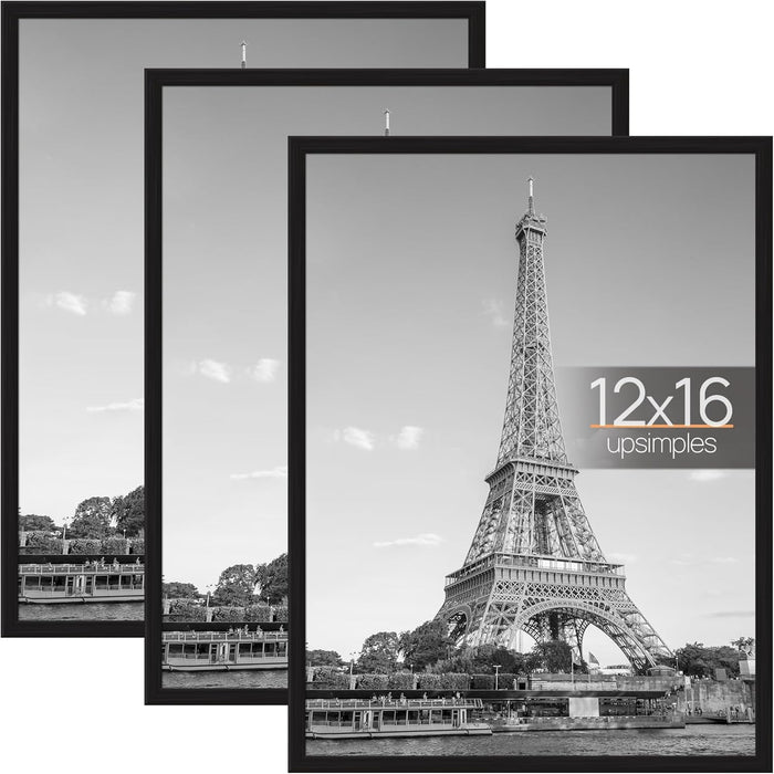 12x16 Poster Frame, Easy Slide-In Assembly, Black, 3 Pack