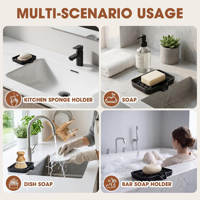 2 Pack Silicone Soap Dish with Drainage Holes for Bathroom Shower Caddy Kitchen Counter Sponge Holder Bar Sink Organizer