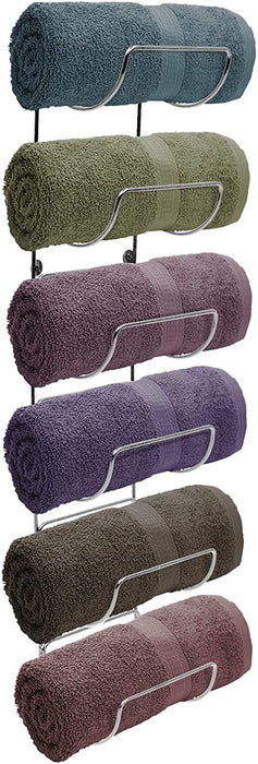 6-Tier Wall-Mounted Rolled Towel Rack — Silver