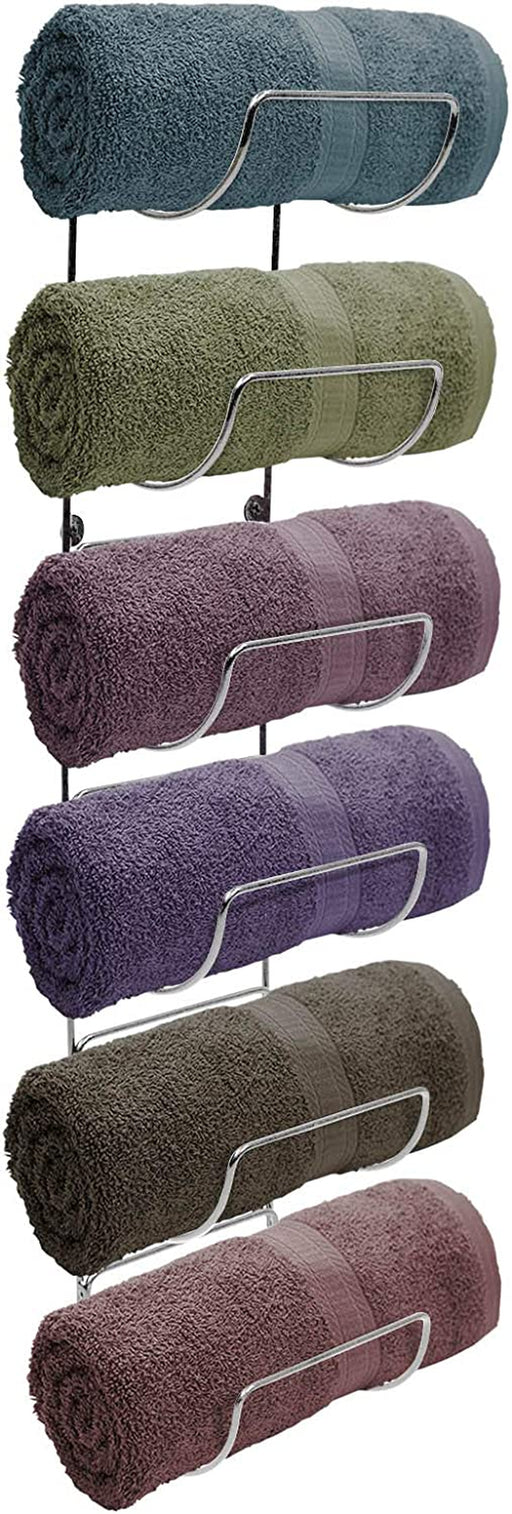 6-Tier Wall-Mounted Rolled Towel Rack — Silver
